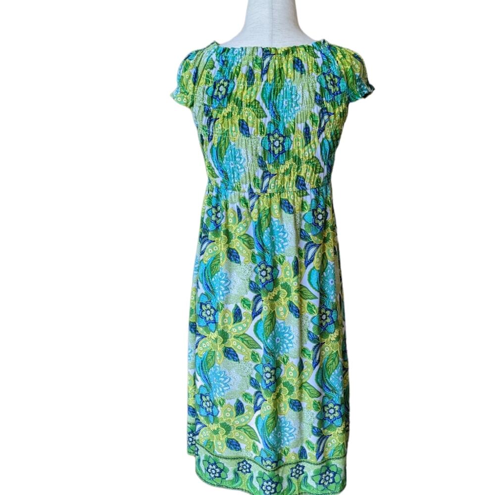 London Times Shirred Floral Print Dress Size 4 - Picture 4 of 8